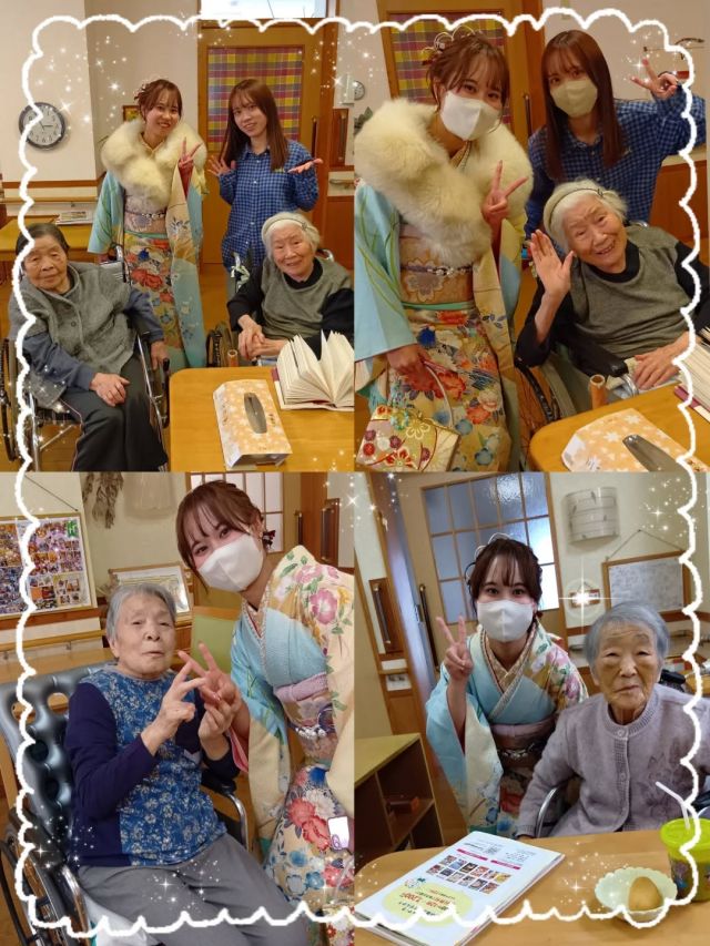 成人の日👘✨

成人を迎えた職員の娘さんたちが来てくれました！

笑顔と華やかさに、
施設中がぱっと明るくなった一日😊

成人おめでとうございます🌸

#正恵会
#特別養護老人ホームホームタウンほそや 
#ホームタウンほそや 
#成人の日